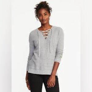 Gap Gray Lace Up Sweater